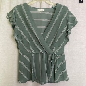 Olive green and white stripe blouse XL